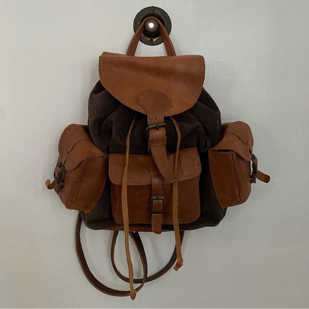 Urban Outfitters BDG Brown Suede and Contrast Leather Pocket Backpack